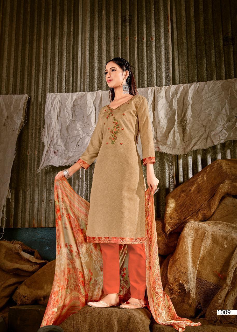 Meera Trend Florina Cotton With Print And Embroidery Work Dress Material Catalog