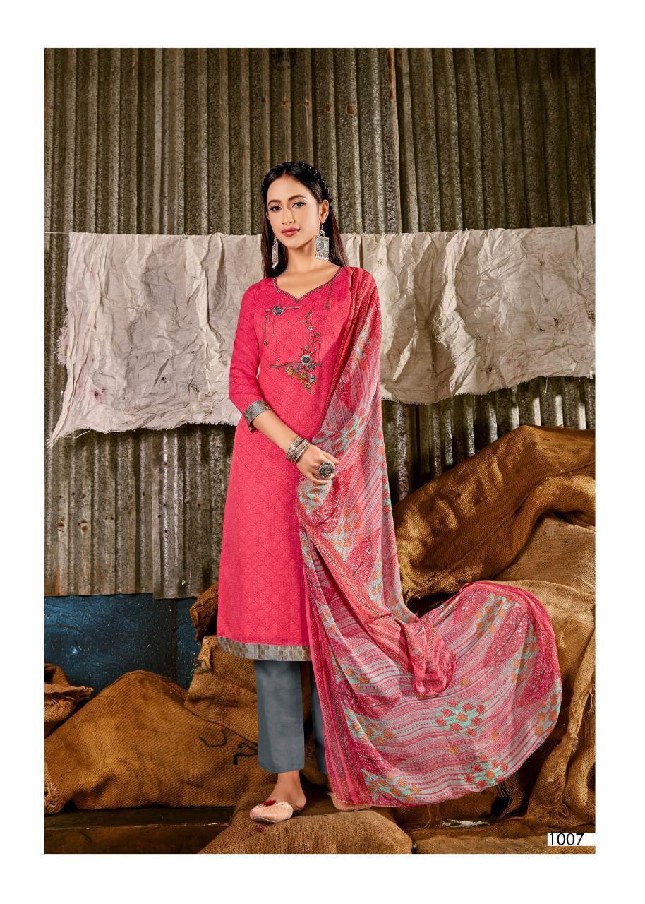 Meera Trend Florina Cotton With Print And Embroidery Work Dress Material Catalog