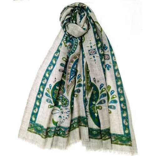 Flower Printed Wool Shawl - Color: As Per Pic