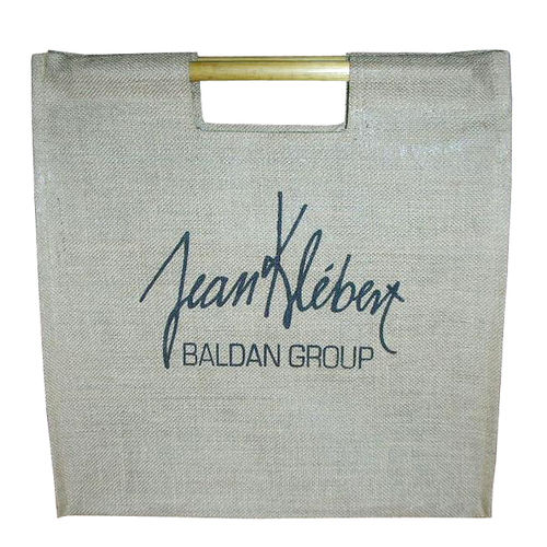 Customized Straight Bamboo Handle One Color Logo Print Laminated Jute Promotion Bag