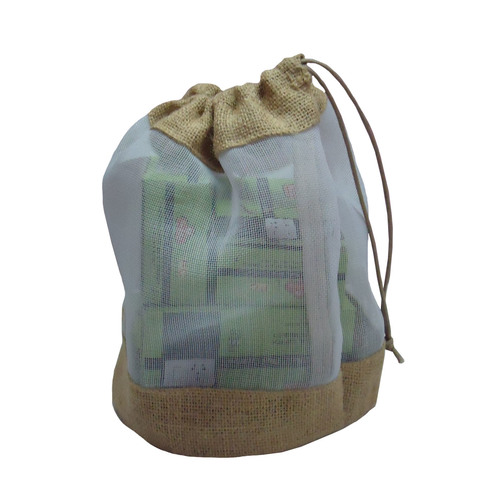 Jute Drawstring Bag With Plastic Net Window