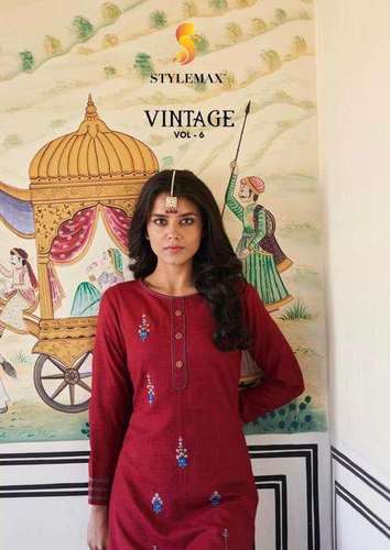 Stylemax Vintage Vol 6 Rayon Embroidered Kurti With Bottom Catalog