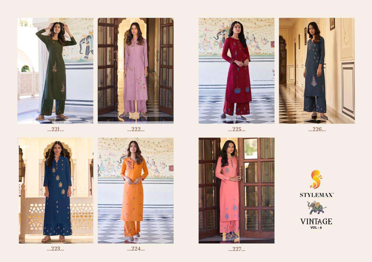 Stylemax Vintage Vol 6 Rayon Embroidered Kurti With Bottom Catalog