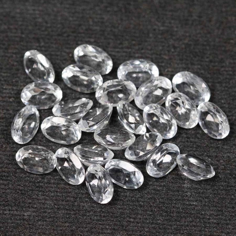 6x8mm White Topaz Faceted Oval Loose Gemstones