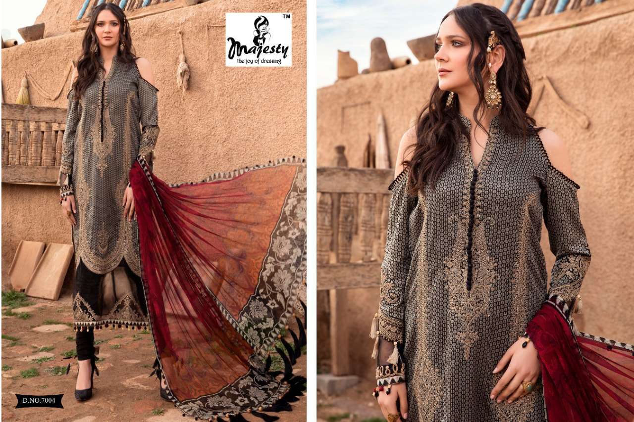 Majesty Maria B Lawn Vol 7 Jam Silk Print With Embroidery Pakistani Suit Catalog