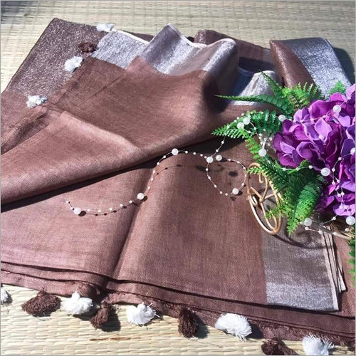 Ladies Plain Cotton Slub Saree