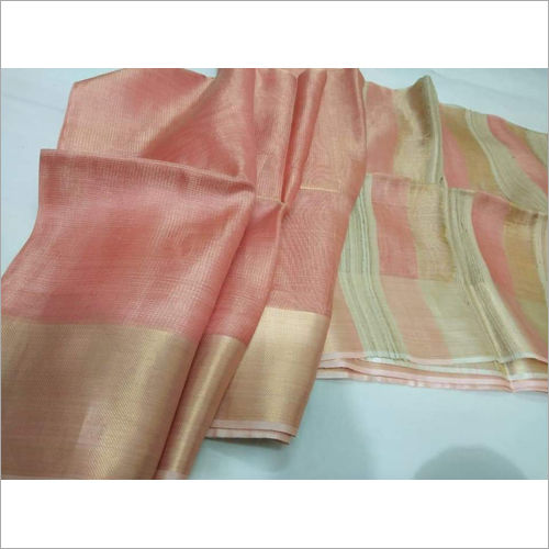 Traditional Ladies Peach Tissue Linen Saree