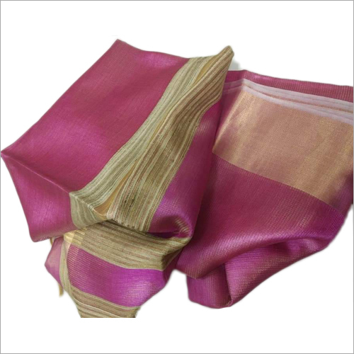 Ladies Pink  Tissue Linen Saree