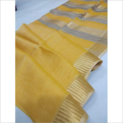 Casual Ladies Yellow Linen Saree