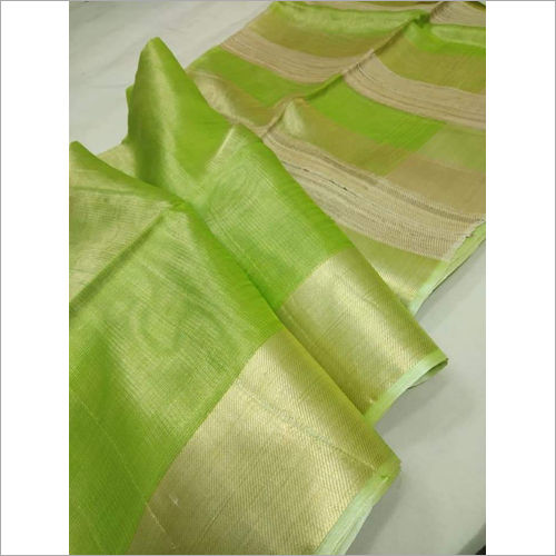 Multicolor Ladies Light Green Linen Saree