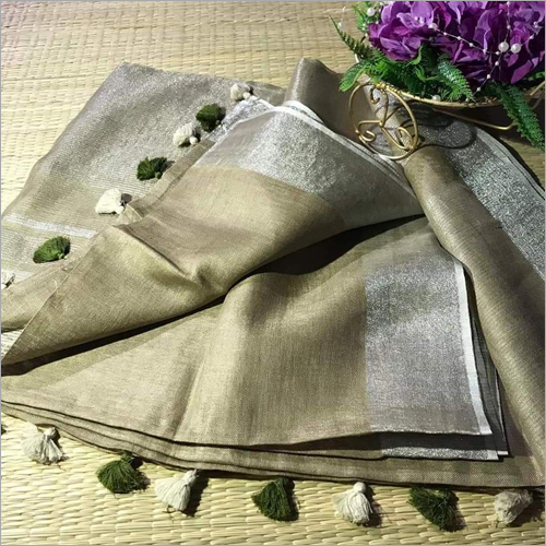 Ladies Light Grey Linen Saree