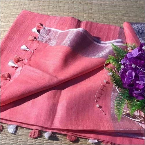 Ladies Plain Cotton Slub Saree