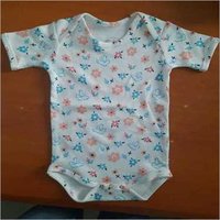 Cotton Romper - White Printed Half Sleeves, Knitted Pattern, For Girls Age 0-1 Years, 100% Cotton Fabric, Customizable Design Options