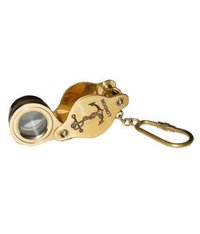 Brass Key Chain Nautical Folding Magnifier with Anchor Etching