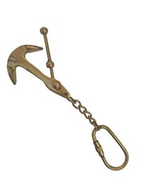 Vintage Marine Brass Nautical Anchor Key Chain - 2.25" Magnifying Glass, Brown Polished Finish | Handmade Antique Brass & Glass, Perfect For Nautical Collectors And Key Accessories