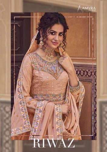 Amyra Designer Riwaz Chinon Silk With Embroidery Sharara Salwar Suit Catalog