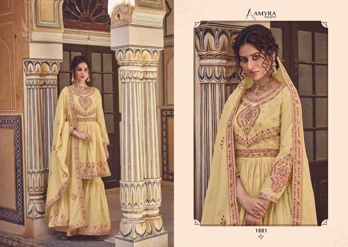 Amyra Designer Riwaz Chinon Silk With Embroidery Sharara Salwar Suit Catalog