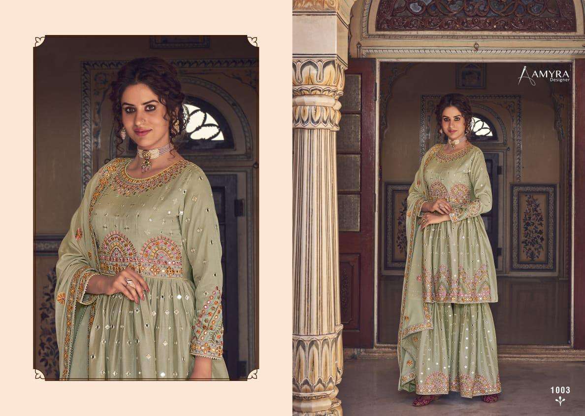 Amyra Designer Riwaz Chinon Silk With Embroidery Sharara Salwar Suit Catalog