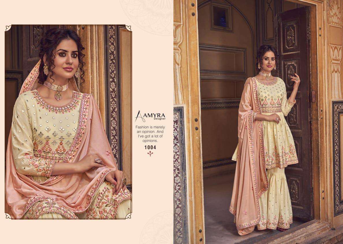 Amyra Designer Riwaz Chinon Silk With Embroidery Sharara Salwar Suit Catalog