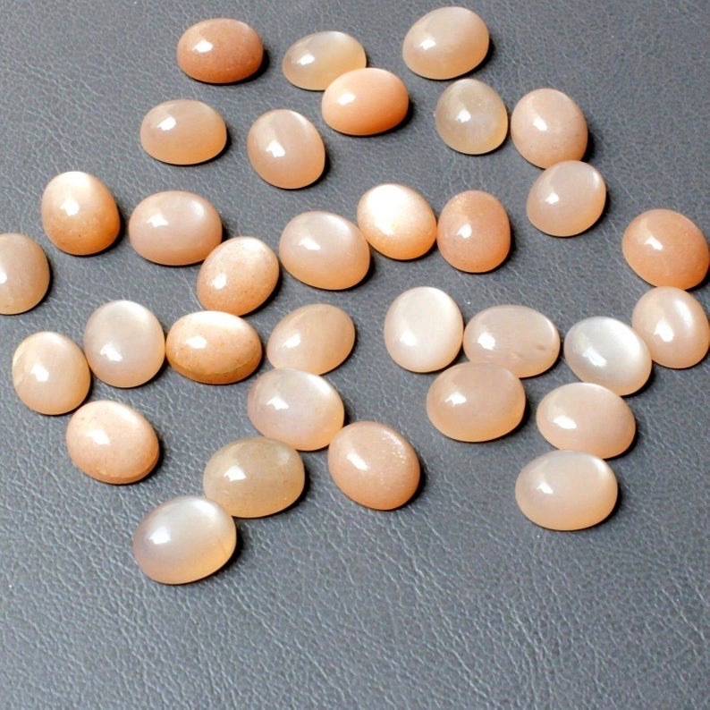 5x7mm Peach Moonstone Oval Cabochon Loose Gemstones