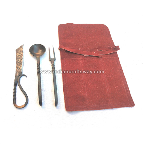 Viking Hand Forged Cutlery Set With Leather Pouch By INDIAN CRAFTS WAY