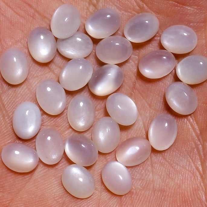 6x8mm White Moonstone Oval Cabochon Loose Gemstones