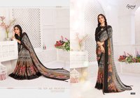 Saroj Textiles Hot And Cool Brasso Satin Patta With Swarovski Work On Border Fancy Saree Catalog