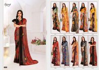 Saroj Textiles Hot And Cool Brasso Satin Patta With Swarovski Work On Border Fancy Saree Catalog