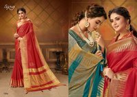 Saroj Textiles Juhi Cotton Silk With Jari Pallu And Swarovski Butta Printed Saree Catalog