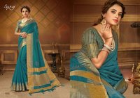 Saroj Textiles Juhi Cotton Silk With Jari Pallu And Swarovski Butta Printed Saree Catalog