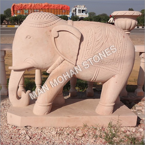 Red Sandstone Elephant Statue