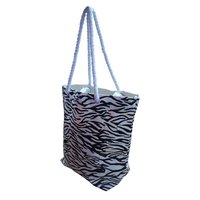 Zebra Print Canvas Shopping Bag - 36x43x17 Cm, Twisted Rope Handle, Eco-friendly And Reusable Design