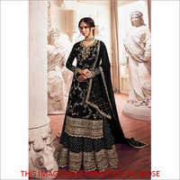 Black Golden Embroidered Designer Sharara Style Suit