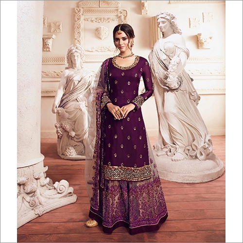 Heavy Embroidery Violet Designer Sharara Suit
