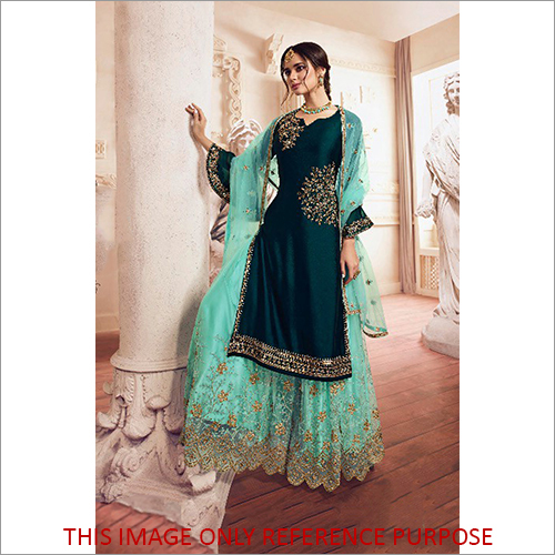 Ethnic Style Heavy Embroidered  Satin Sharara Suit