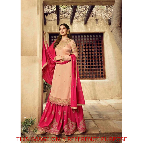 Heavy Net With Embroidery Pink Sharara Suit