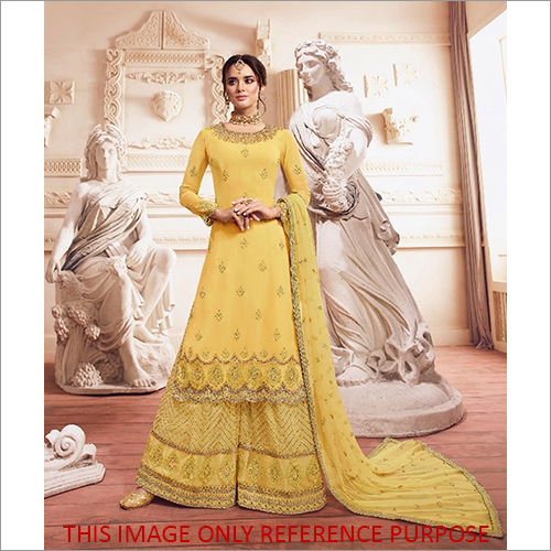 Yellow Embroidered Designer Sharara Style Suit