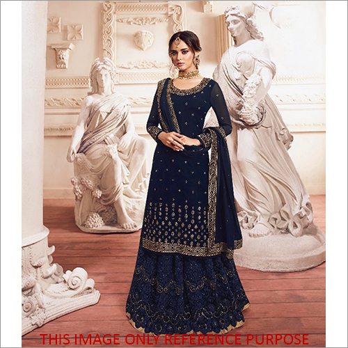 Heavy Embroidery Blue Sharara Suit