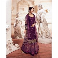 Heavy Embroidery Violet Designer Sharara Suit