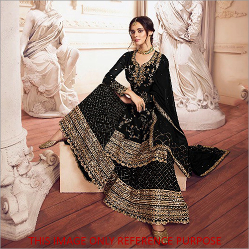 Black Golden Embroidered Designer Sharara Style Suit