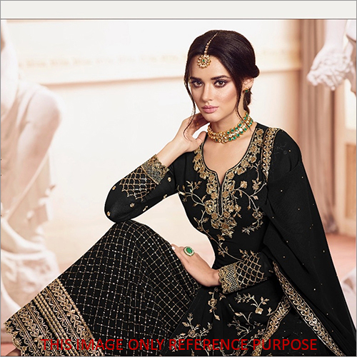 Black Golden Embroidered Designer Sharara Style Suit