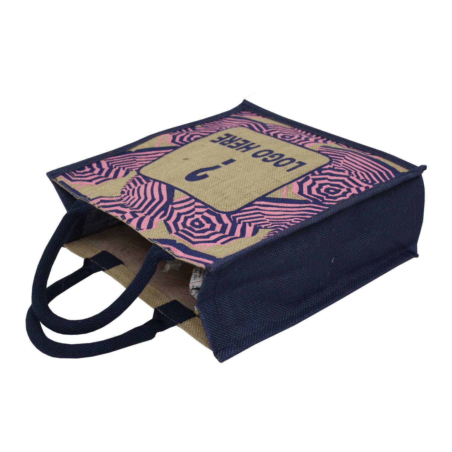 Multi Color Customized Print Padded Rope Handle PP Laminated Jute Bag