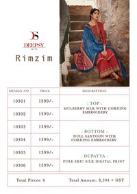 Deepsy Suits Rimzim Mulberry Silk With Cording Embroidery Straight Salwar Suit Catalog