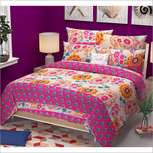 Multicolor Fancy Printed Pink Bedsheet Set