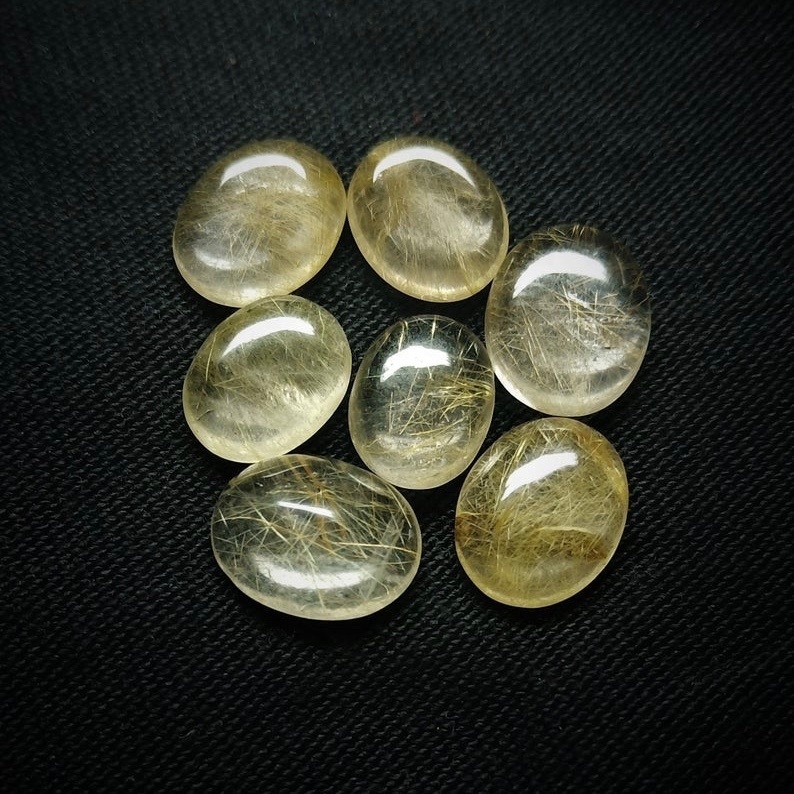 6x8mm Golden Rutilated Quartz Oval Cabochon Loose Gemstones