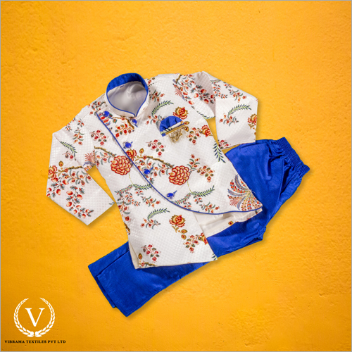 White And Blue Red Floral Indo Western Jodhpuri