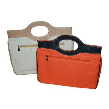 Leather and Juco Combination Tote Bag With Handle