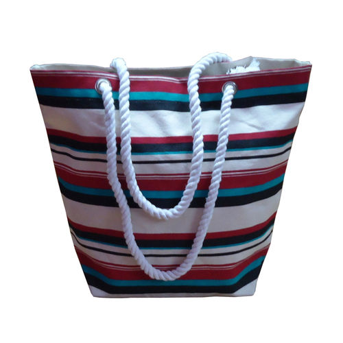 Twisted Rope Handle Hanging Zip Pocket 12 Oz Natural Canvas Tote Bag Design: Striped