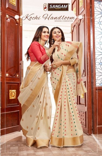 Sangam Prints Kochi Handloom Silk Printed Saree Catalog