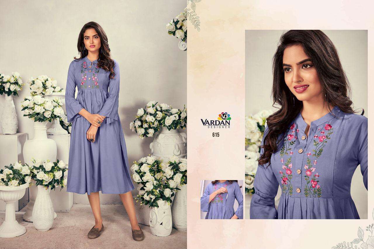 Vardan Designer Good News Rayon With Embroidery Work Kurti Catalog